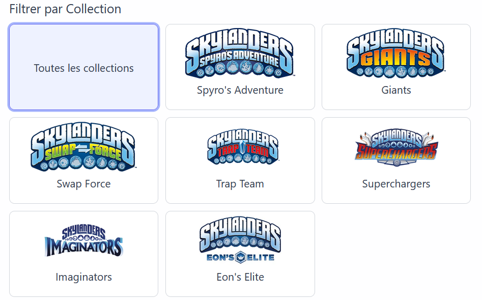 1) Sélectionnez la collection de votre figurine dans le formulaire. Par défaut, elles sont toutes sélectionnées.